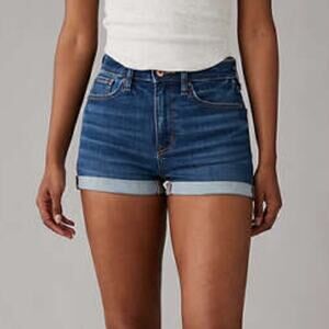 American Eagle Hi-Rise Shortie Denim Jean Shorts Medium Wash Roll Cuff Size 10